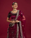 Mohey Women Wine Velvet Bliss Lehenga image number 1