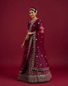 Mohey Women Wine Velvet Bliss Lehenga