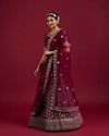 Mohey Women Wine Velvet Bliss Lehenga image number 2