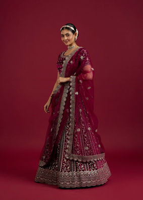 Mohey Women Wine Velvet Bliss Lehenga image number 2