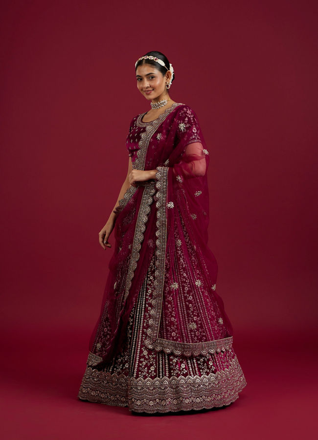 Mohey Women Wine Velvet Bliss Lehenga