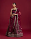 Mohey Women Wine Velvet Bliss Lehenga image number 0