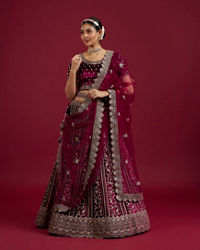 Mohey Women Wine Velvet Bliss Lehenga