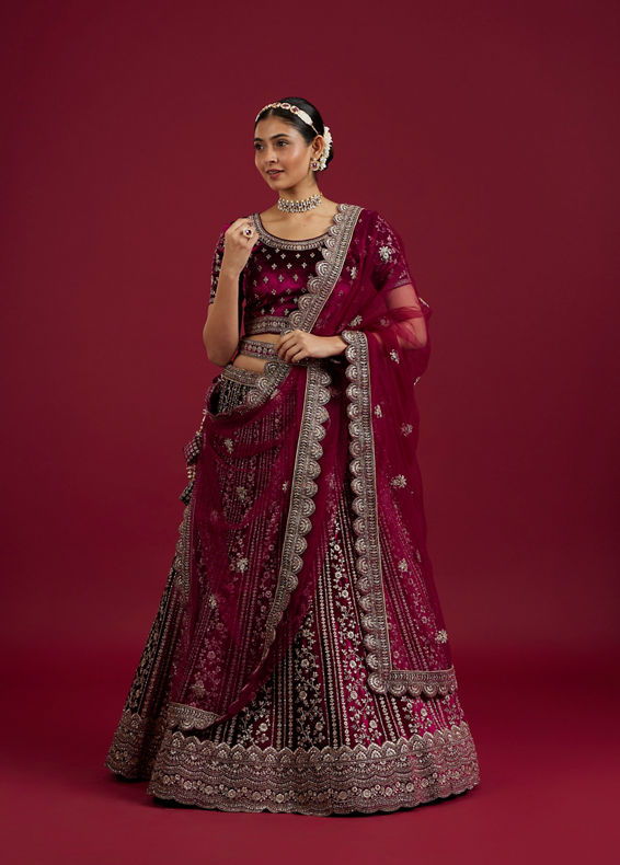 Mohey Women Wine Velvet Bliss Lehenga