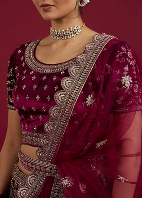 Mohey Women Wine Velvet Bliss Lehenga image number 3