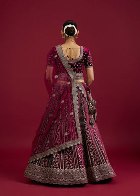 Mohey Women Wine Velvet Bliss Lehenga image number 4