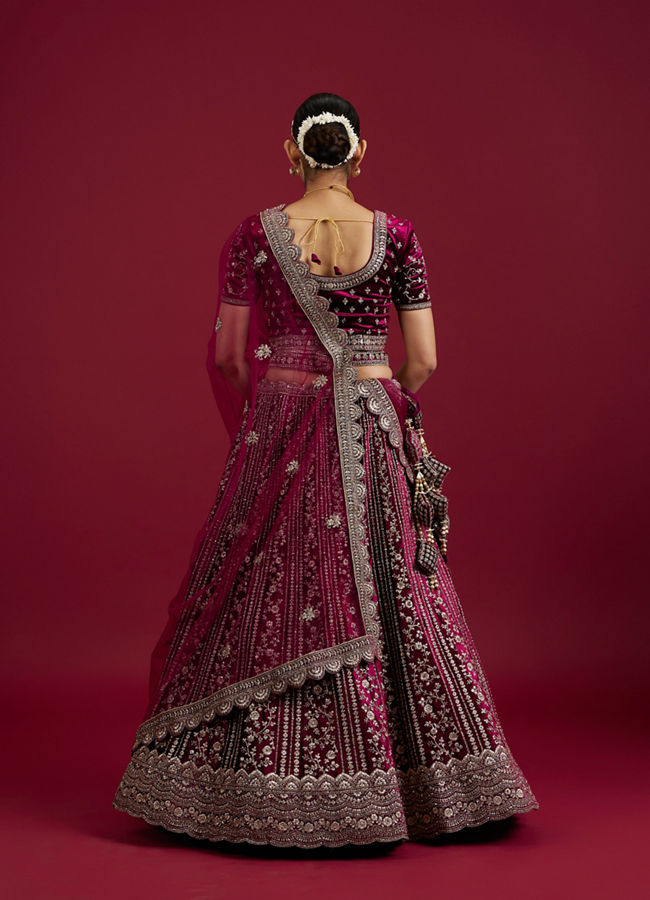 Mohey Women Wine Velvet Bliss Lehenga