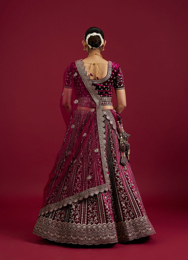 Mohey Women Wine Velvet Bliss Lehenga image number 4