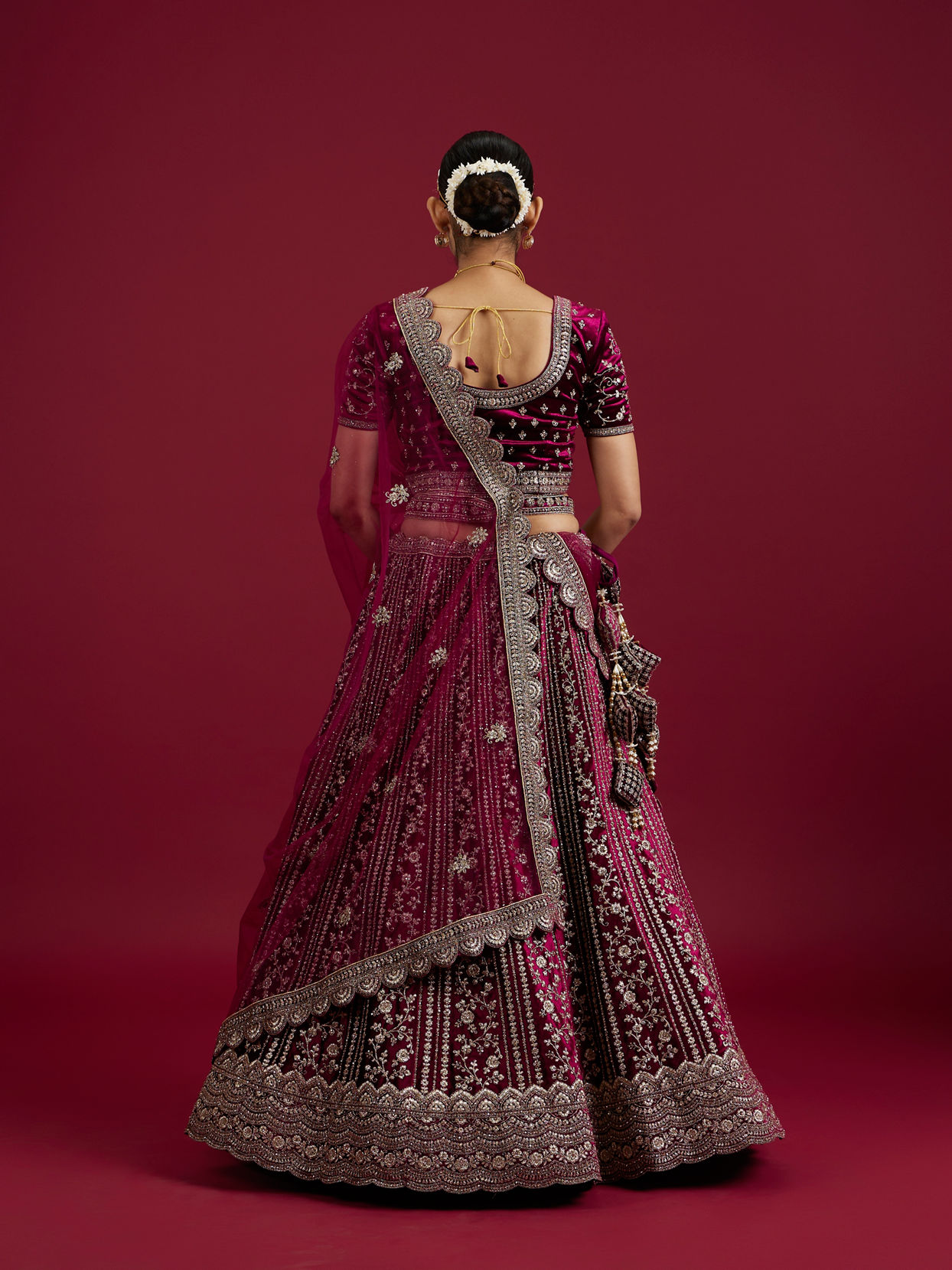 Mohey Women Wine Velvet Bliss Lehenga image number 4