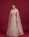 Mohey Women Blush Pink Floral Embroidered Lehenga with Sequin and Rhinestone Embellishment