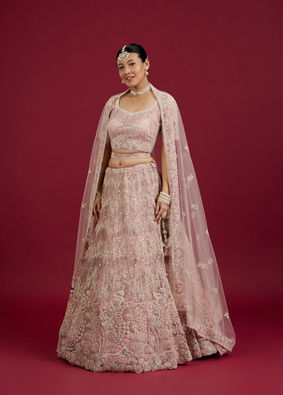 Mohey Women Blush Pink Floral Embroidered Lehenga with Sequin image number 2