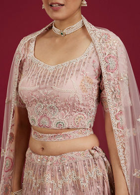 Mohey Women Blush Pink Floral Embroidered Lehenga with Sequin image number 3