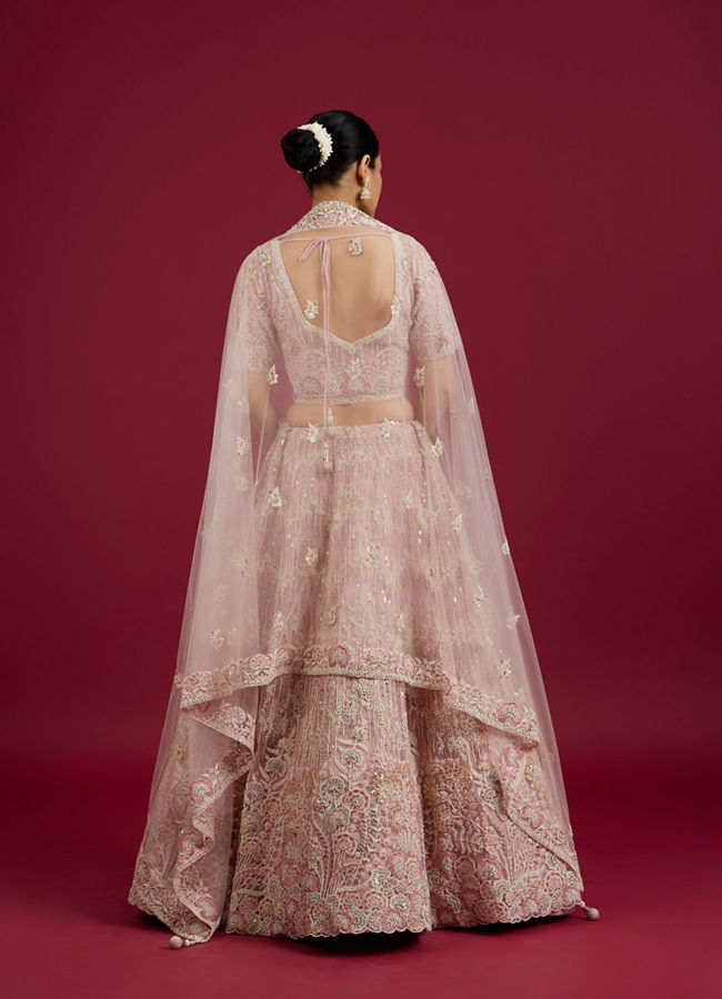 Mohey Women Blush Pink Floral Embroidered Lehenga with Sequin and Rhinestone Embellishment