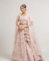 alt message - Mohey Women Blush Pink Floral Embroidered Lehenga with Sequin and Rhinestone Embellishment image number 2