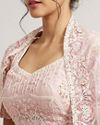 alt message - Mohey Women Blush Pink Floral Embroidered Lehenga with Sequin and Rhinestone Embellishment image number 3