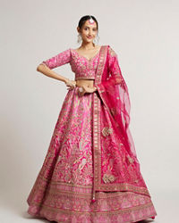 Mohey Women Rani Pink Lehenga with Botanical Patterns