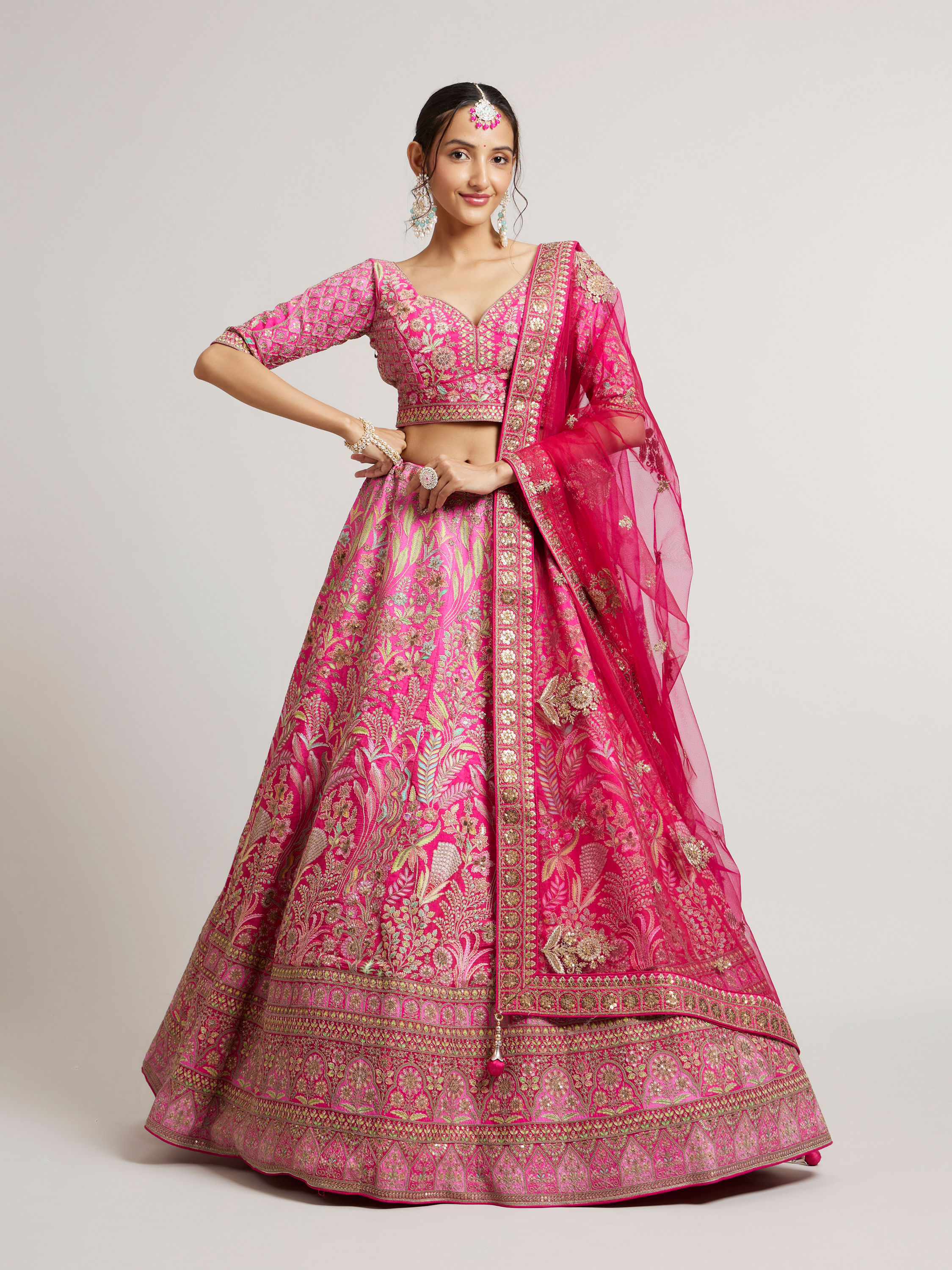 Mohey Women Rani Pink Lehenga with Botanical Patterns