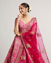 Mohey Women Rani Pink Lehenga with Botanical Patterns, Floral Motifs