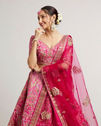 Mohey Women Rani Pink Lehenga with Botanical Patterns