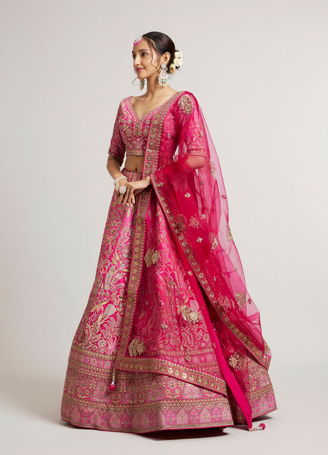 Mohey Women Rani Pink Lehenga with Botanical Patterns