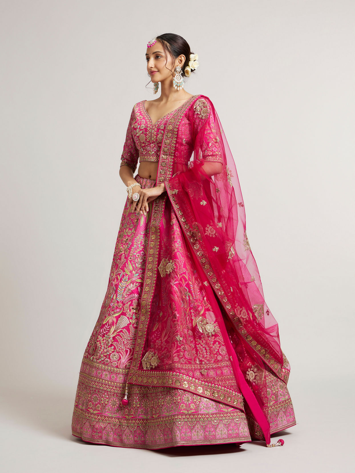 Mohey Women Rani Pink Lehenga with Botanical Patterns