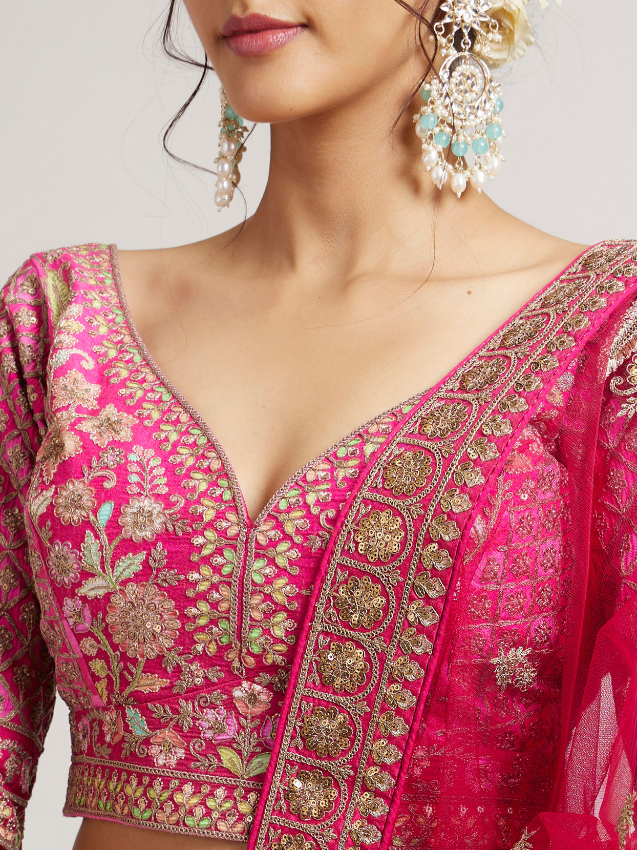 Mohey Women Rani Pink Lehenga with Botanical Patterns