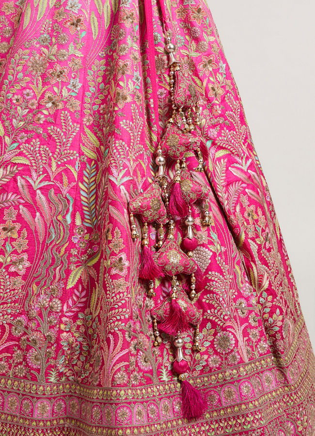 Mohey Women Rani Pink Lehenga with Botanical Patterns