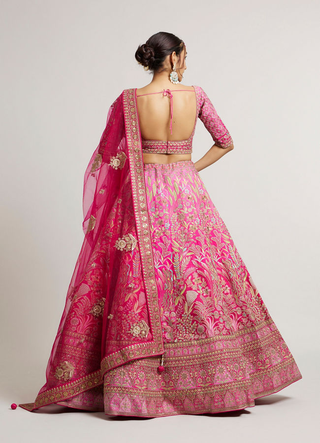 Mohey Women Rani Pink Lehenga with Botanical Patterns