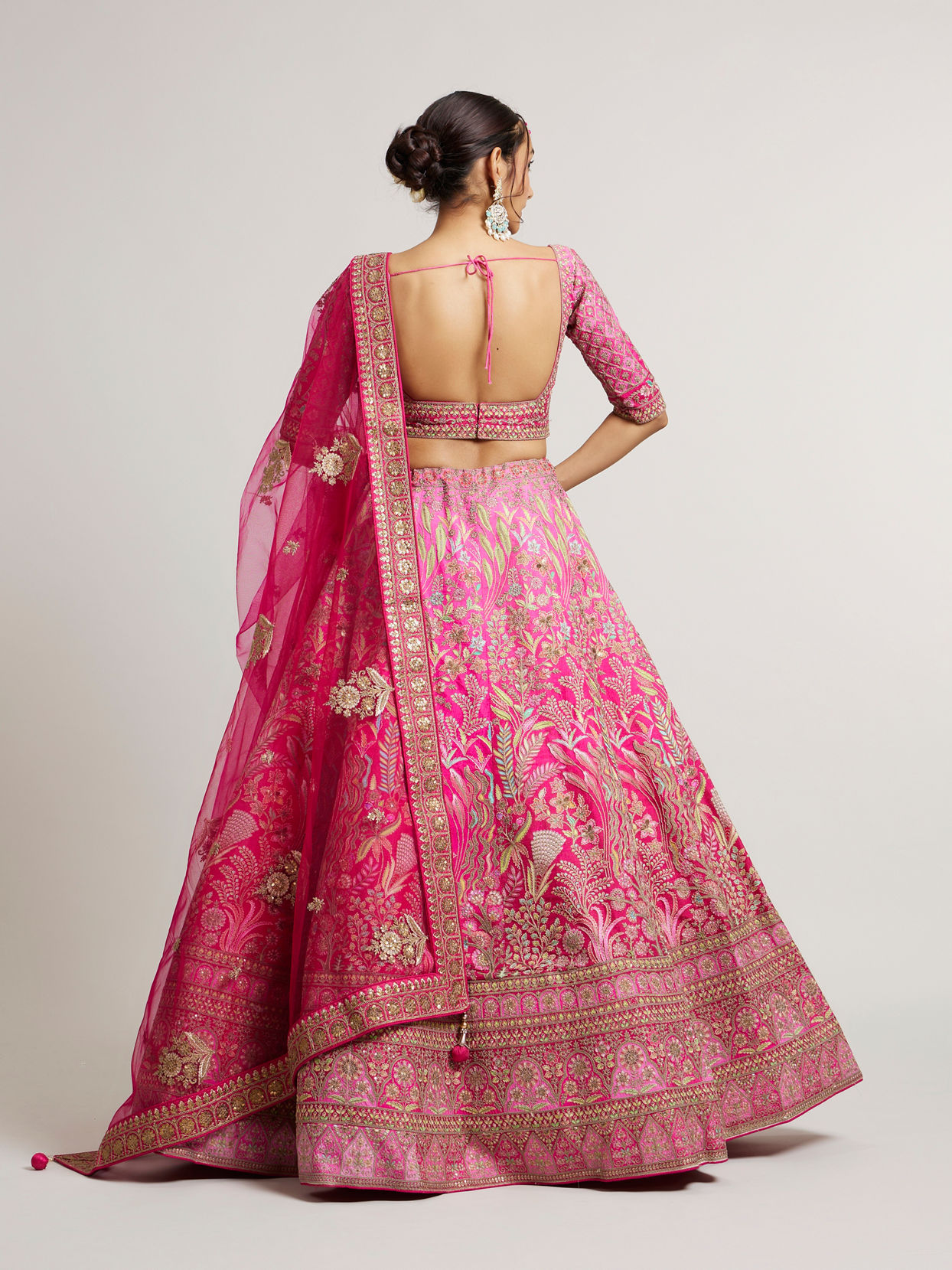 Mohey Women Rani Pink Lehenga with Botanical Patterns