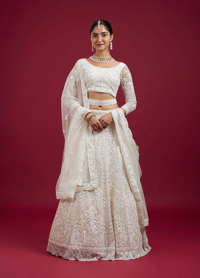 Mohey Women Cream Ensemble Elegance Lehenga