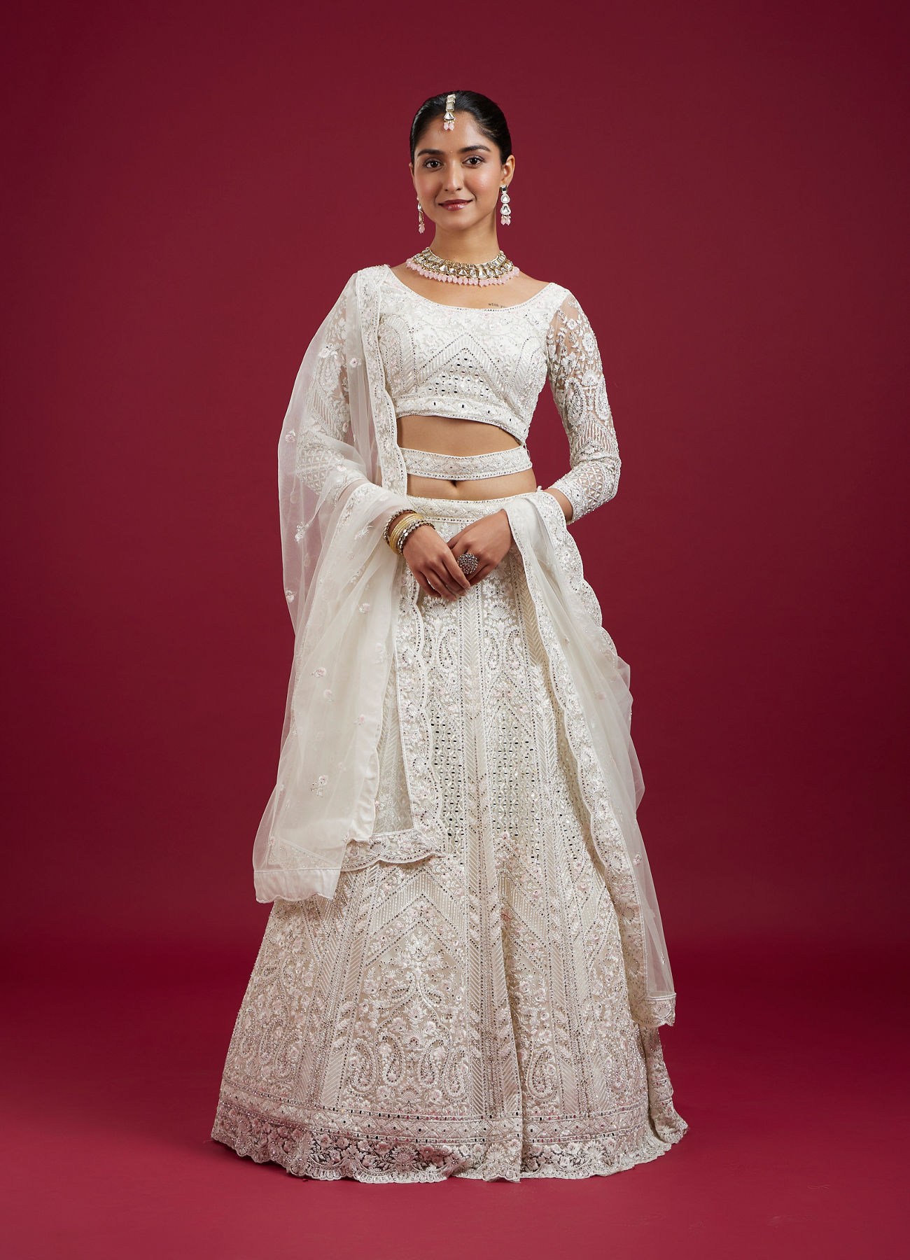 Mohey Women Cream Ensemble Elegance Lehenga