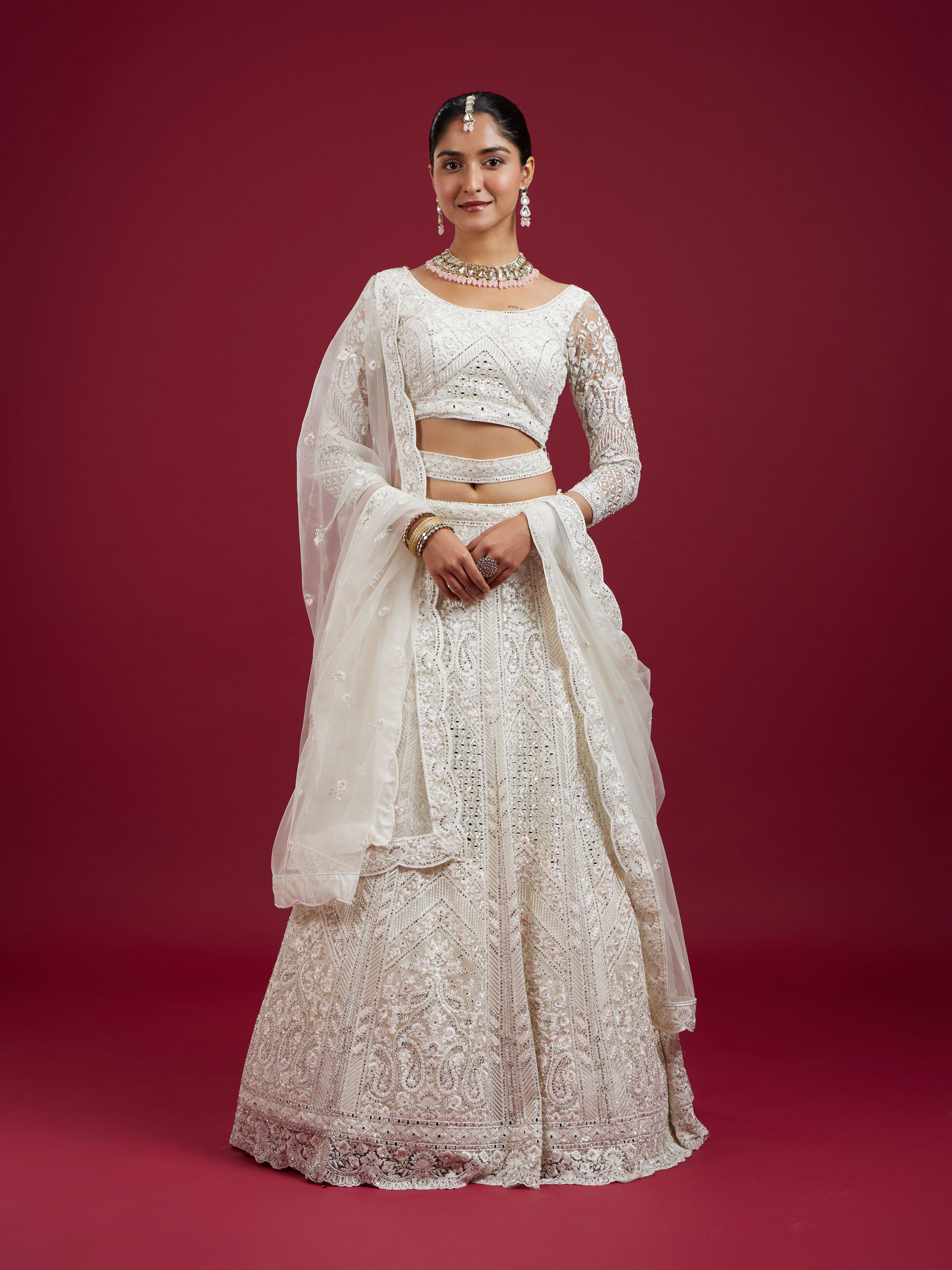 Mohey Women Cream Ensemble Elegance Lehenga