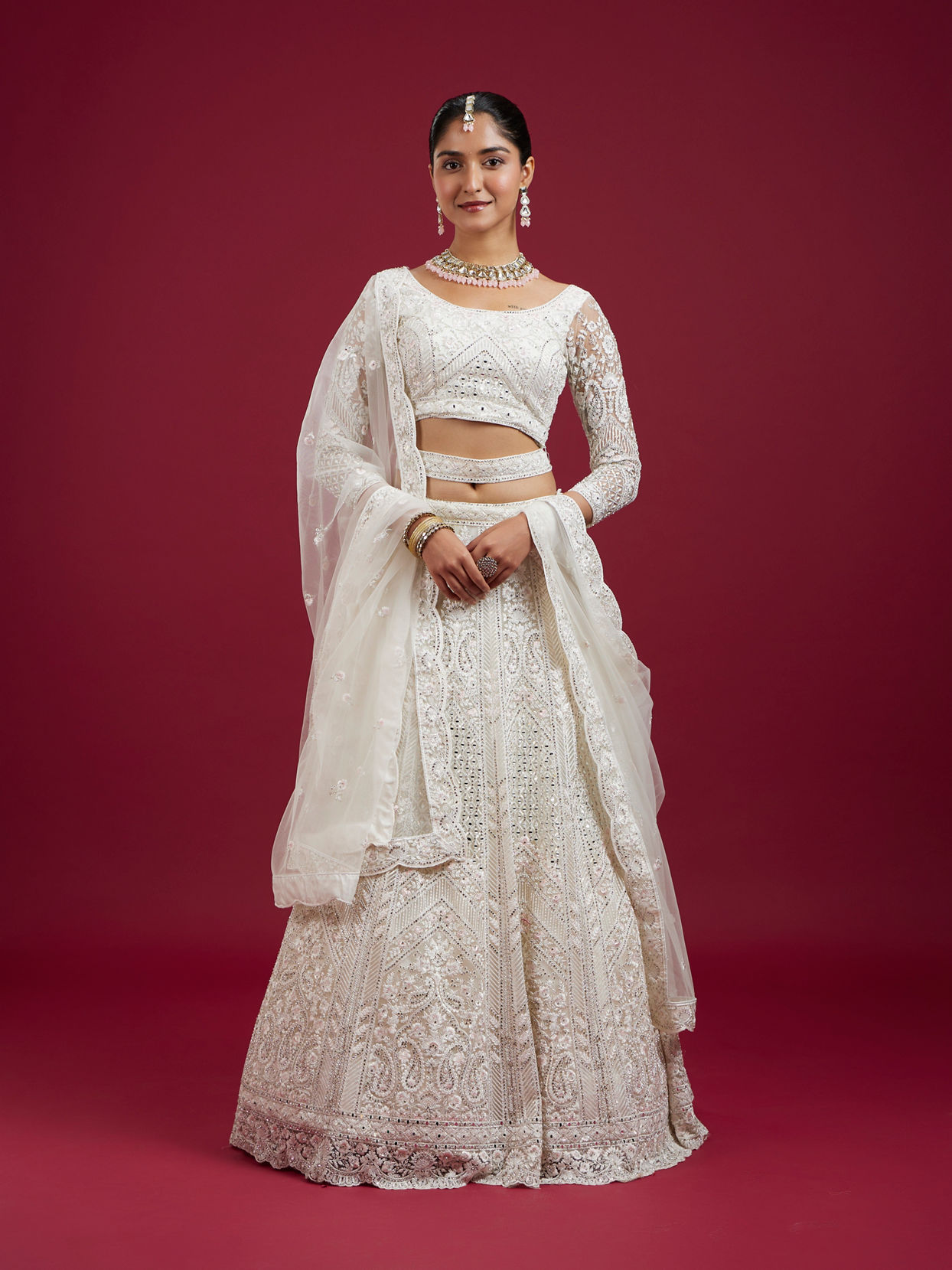 Mohey Women Cream Ensemble Elegance Lehenga
