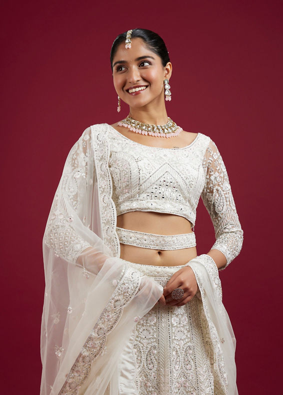 Mohey Women Cream Ensemble Elegance Lehenga