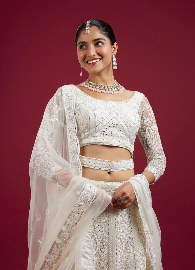 Mohey Women Cream Ensemble Elegance Lehenga