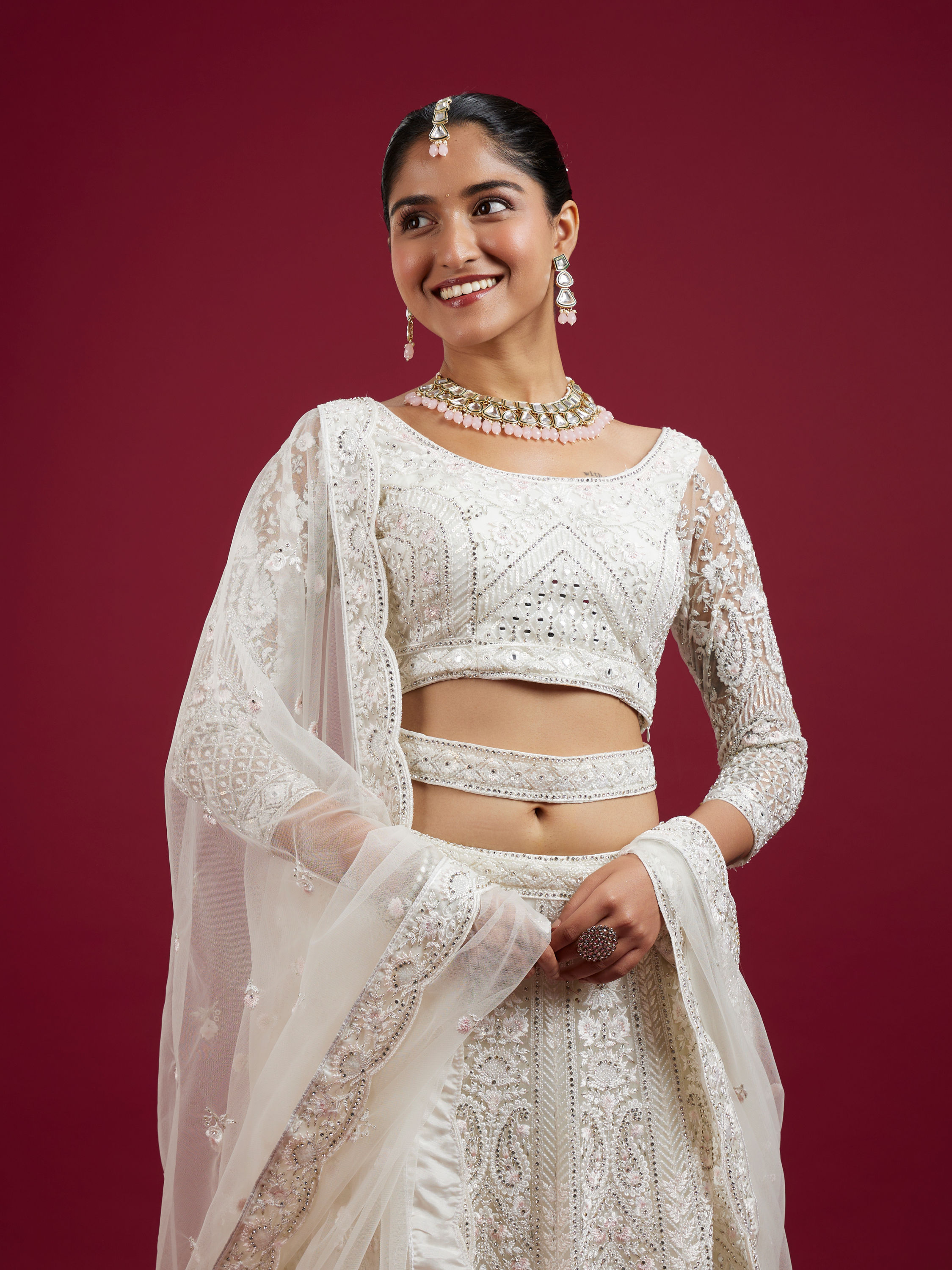 Mohey Women Cream Ensemble Elegance Lehenga