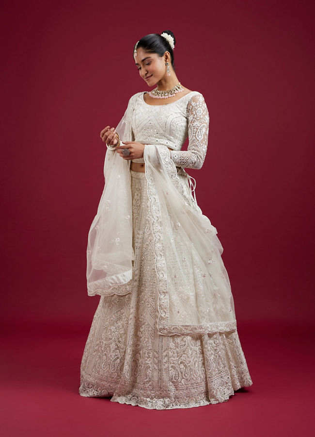 Mohey Women Cream Ensemble Elegance Lehenga