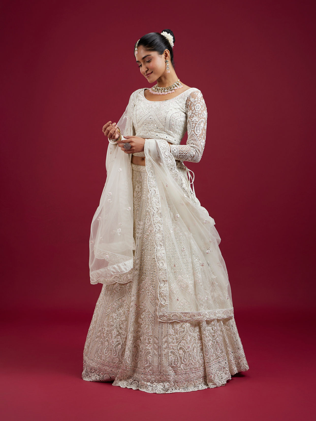 Mohey Women Cream Ensemble Elegance Lehenga