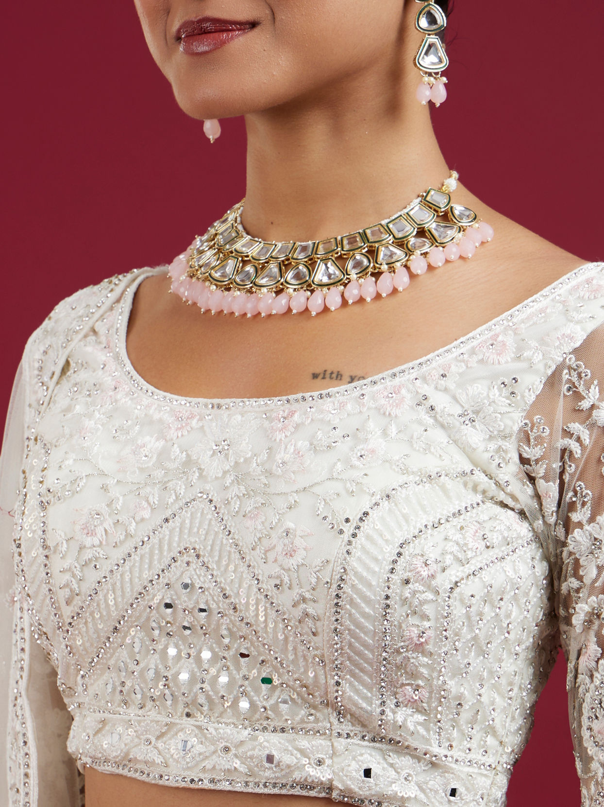 Mohey Women Cream Ensemble Elegance Lehenga