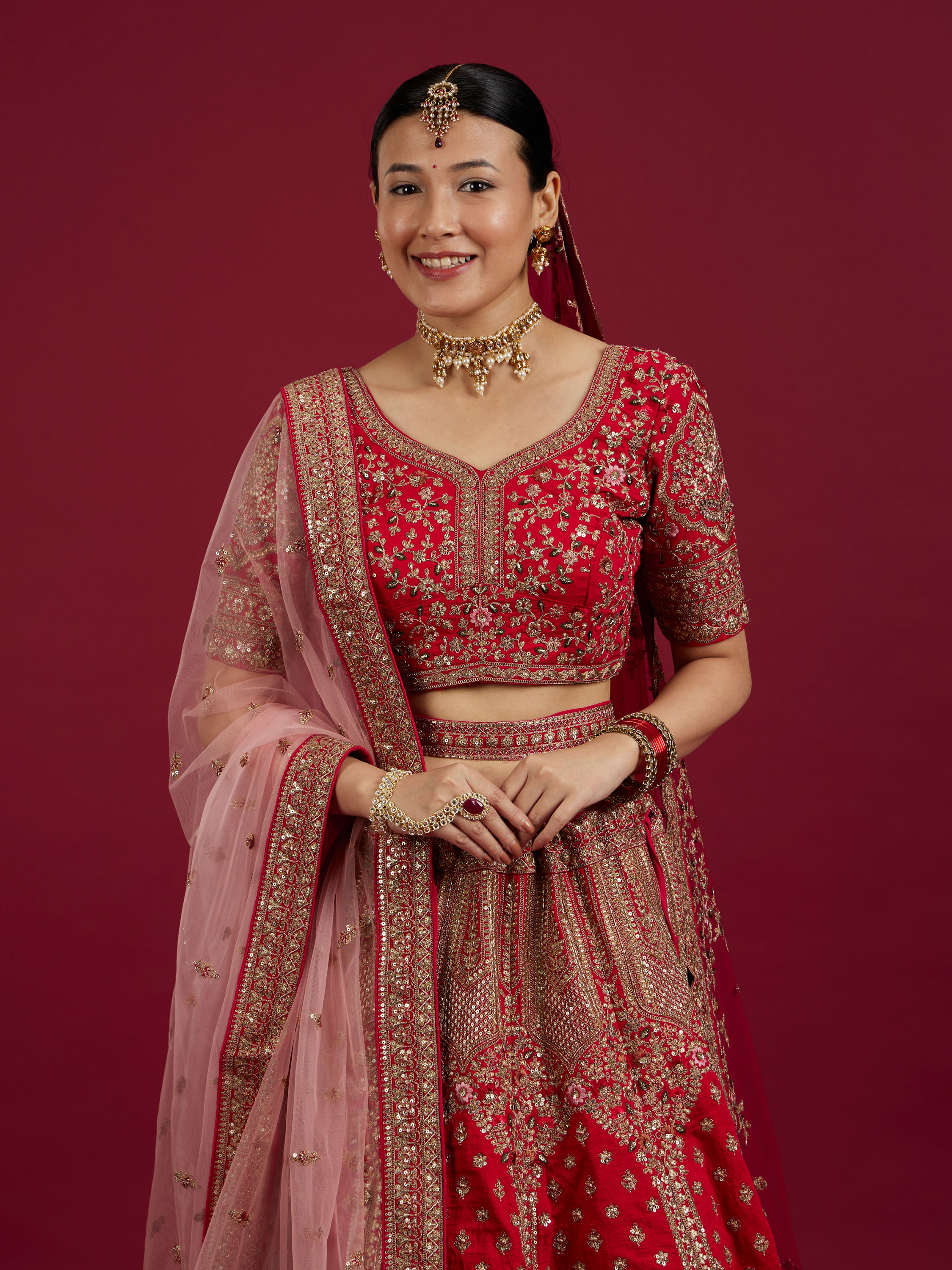 Mohey Women Radiant Rani Pink Lehenga Ensemble