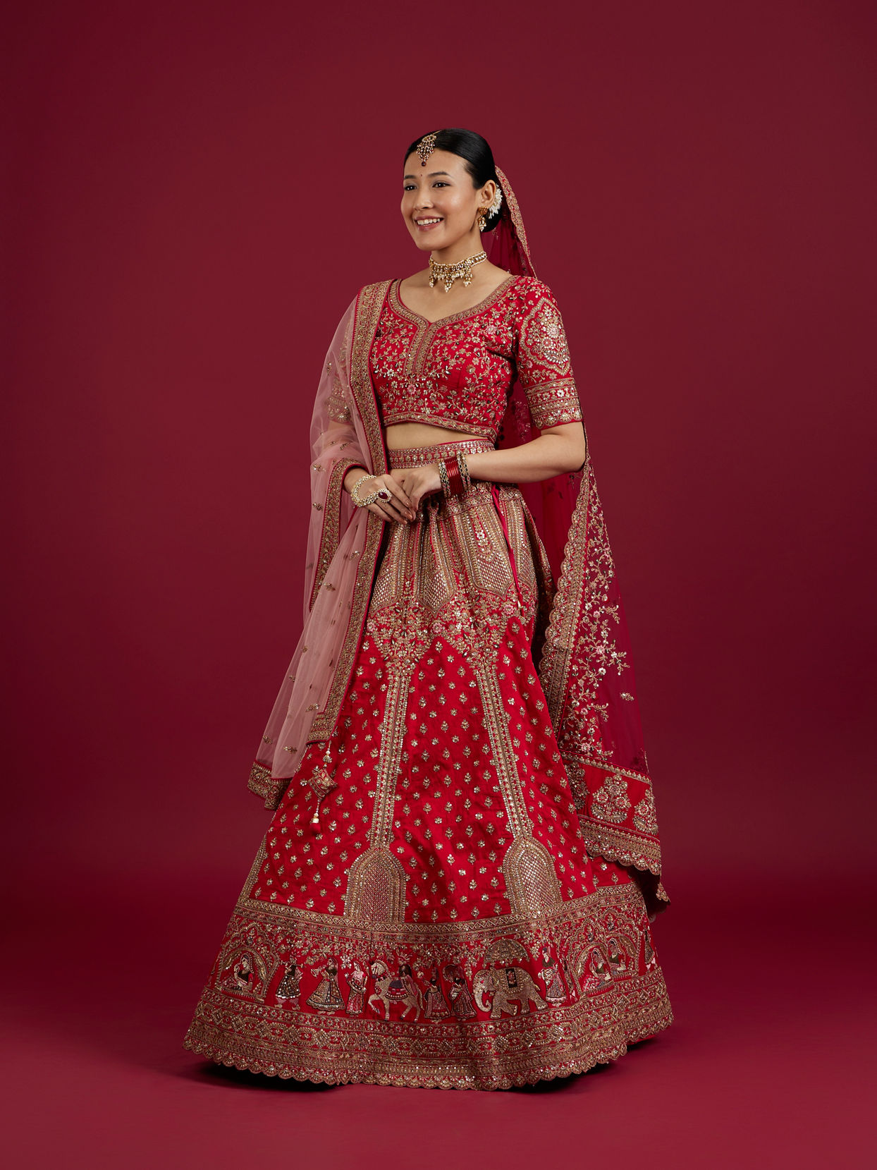 Mohey Women Radiant Rani Pink Lehenga Ensemble