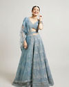 alt message - Mohey Women Ethereal Blue Net Lehenga image number 1