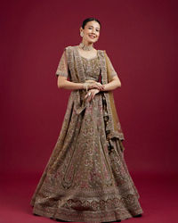 Mohey Women Serene Mehandi Green Festive Lehenga