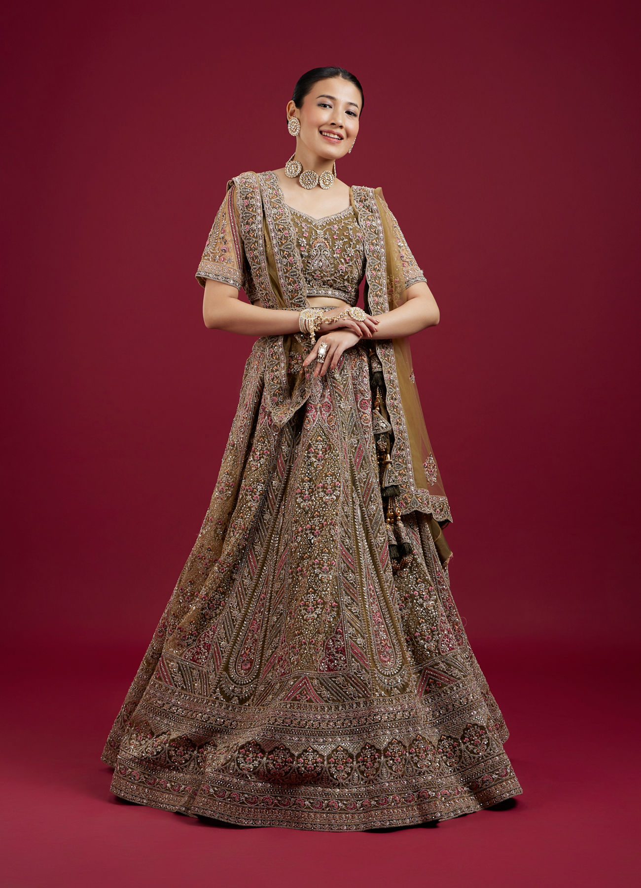 Mohey Women Serene Mehandi Green Festive Lehenga