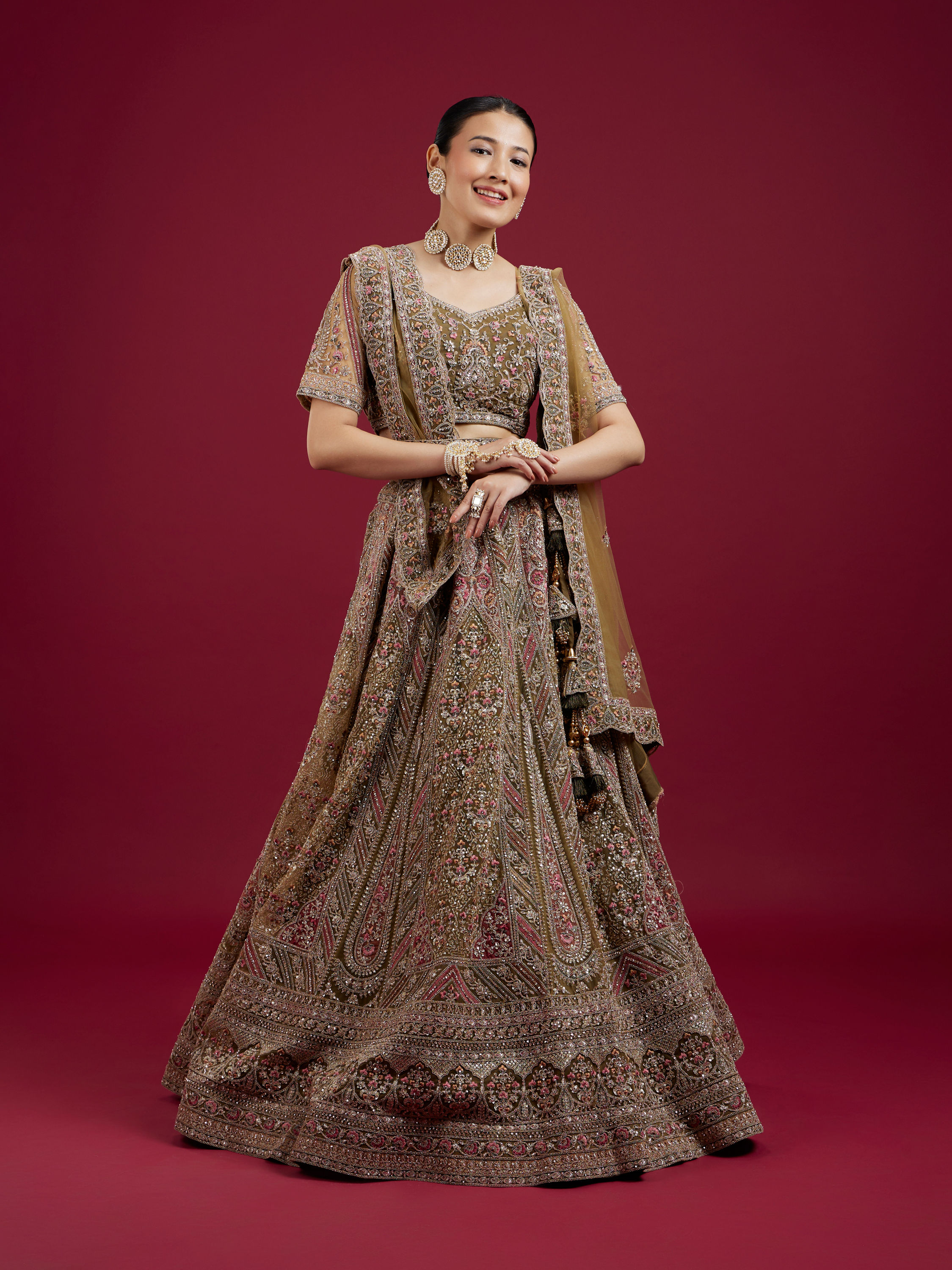 Mohey Women Serene Mehandi Green Festive Lehenga