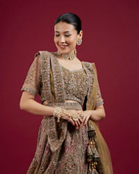 Mohey Women Serene Mehandi Green Festive Lehenga