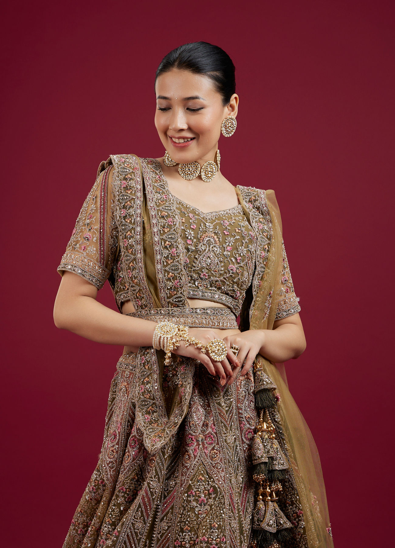 Mohey Women Serene Mehandi Green Festive Lehenga