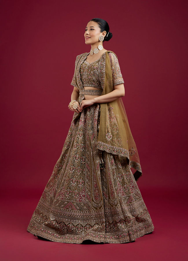 Mohey Women Serene Mehandi Green Festive Lehenga