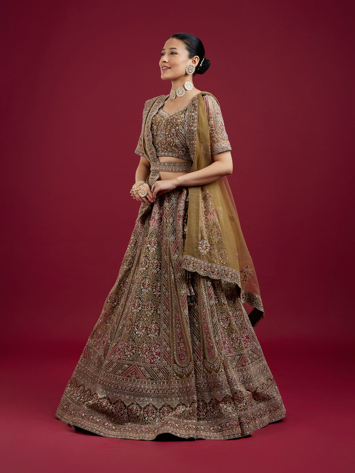 Mohey Women Serene Mehandi Green Festive Lehenga