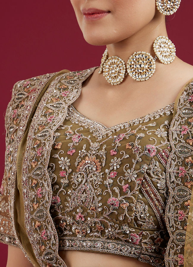 Mohey Women Serene Mehandi Green Festive Lehenga
